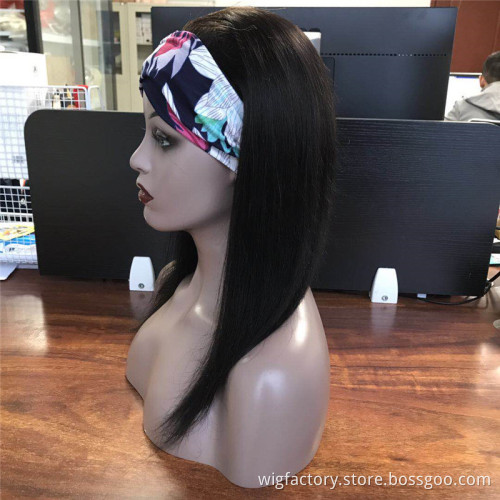 brazilian 100 real human hair wig with band, straight human black hair wig
